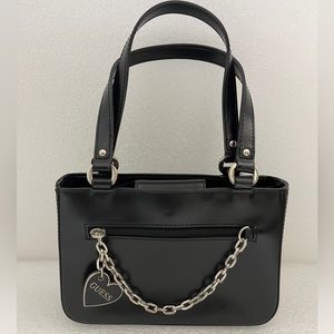 Y2K 2005 Guess mini black tote handbag purse with Strap Handles and Link Chain